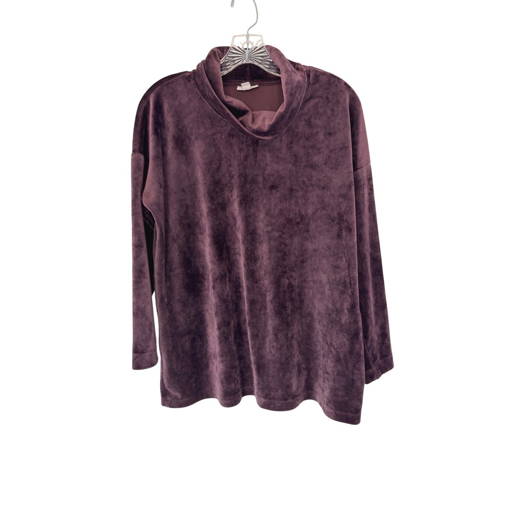 J. Jill Pure Jill Top Cowlneck Purple Velvet Soft Cozy Basic Casual Medium Pet‎
